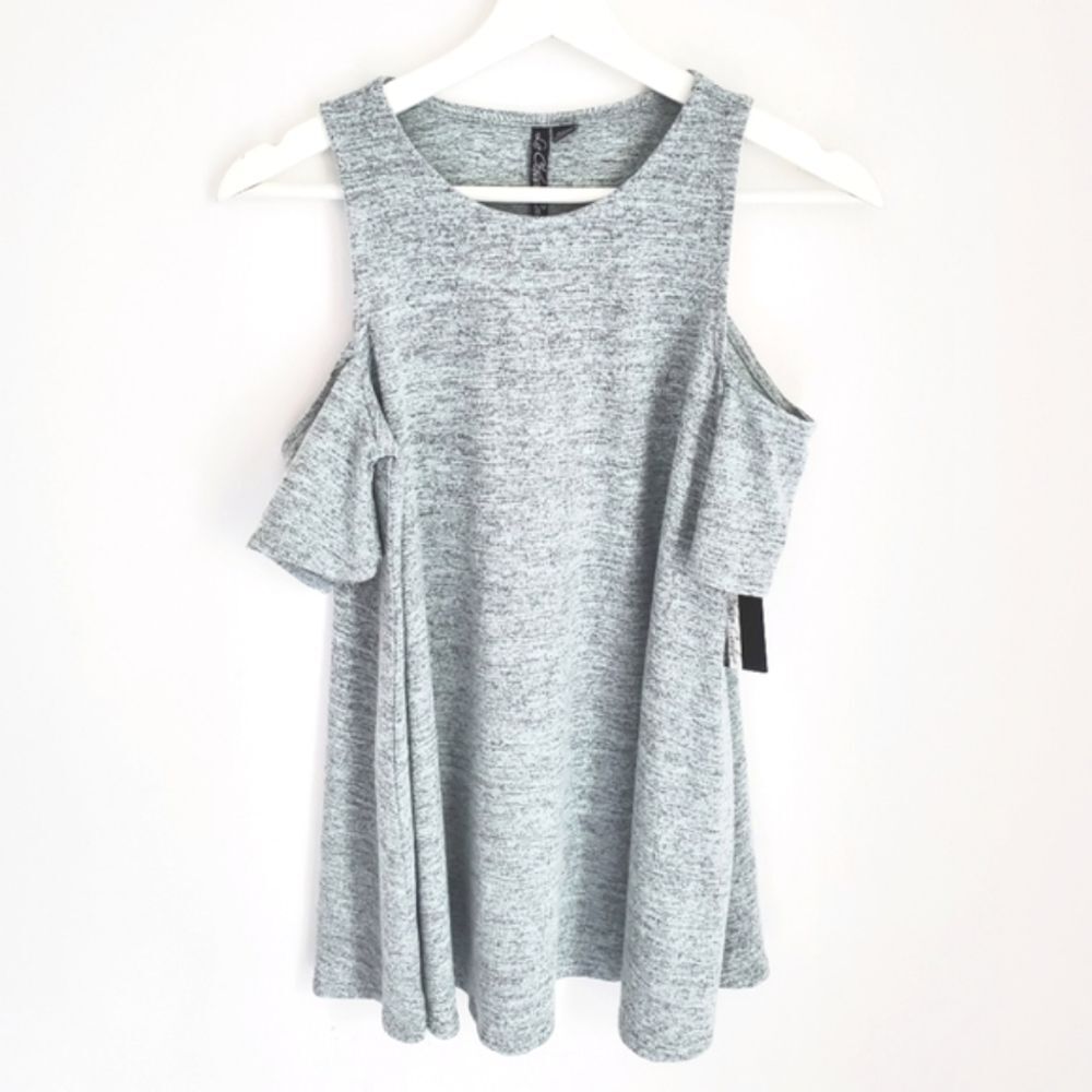 La Classe Couture Gray Cold Shoulder Top Size S